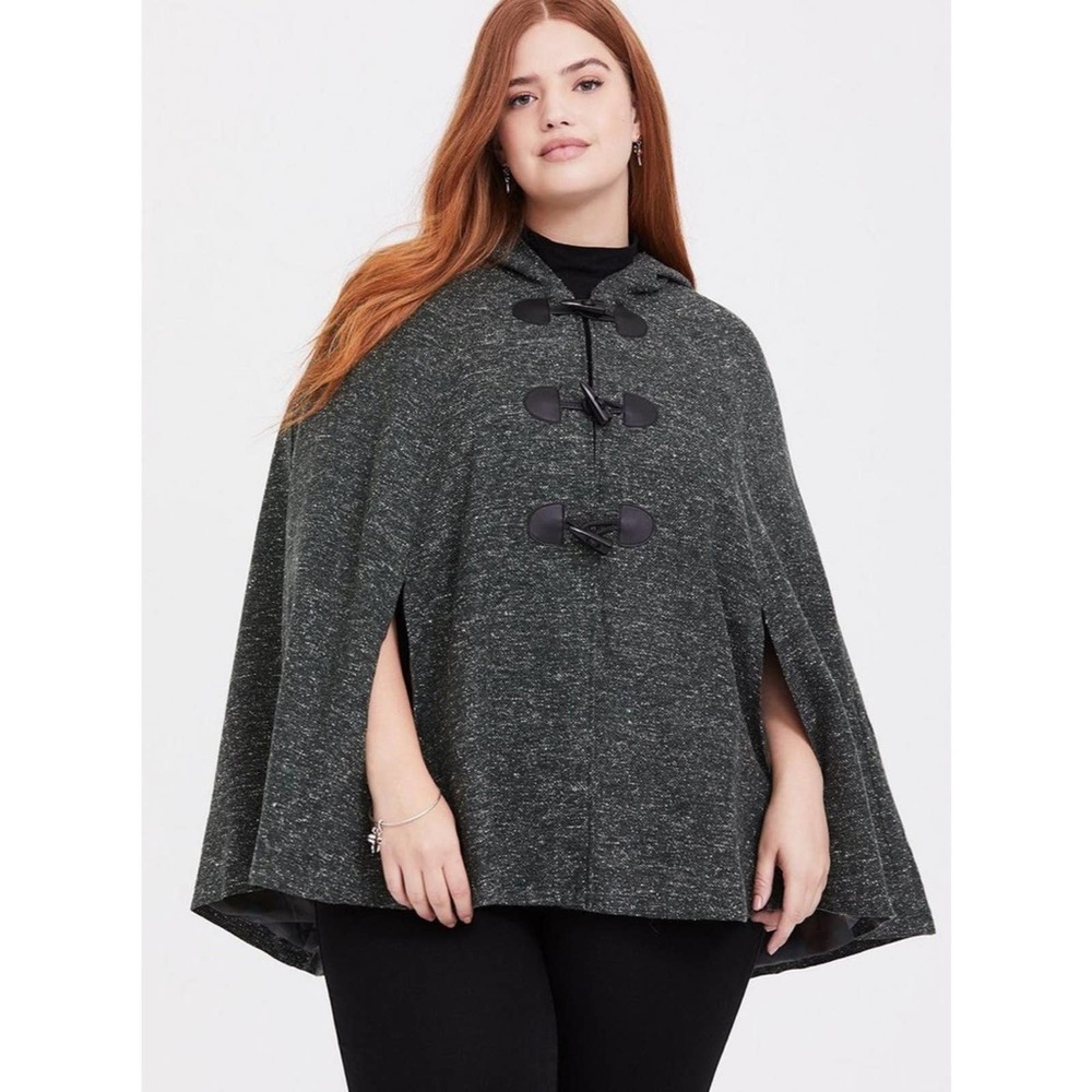 Torrid x Outlander Green Marled Hooded Toggle Cape Jacket Womens Size 3X/4X